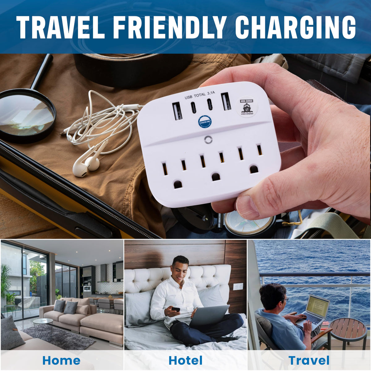 Cruise On two USB-C and two USB ports charge multiple devices efficiently.