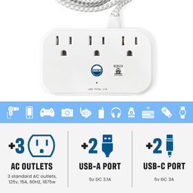 Cruise On power strip showing 2 USB and 2 USB-C ports for charging.