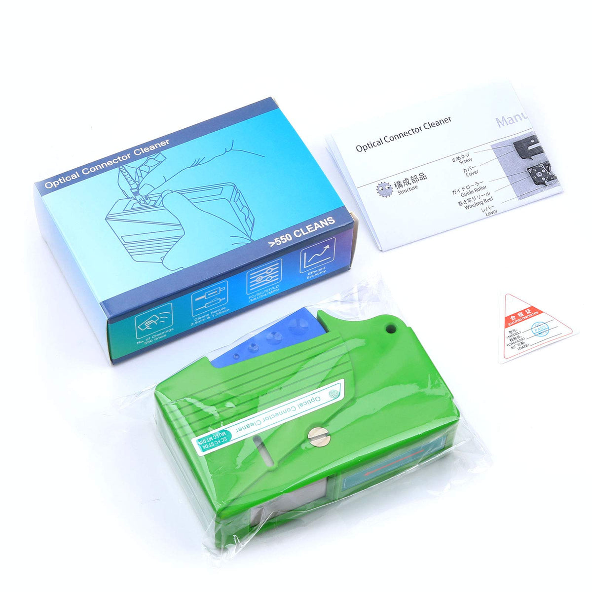 Compatibility list on Cruiser cleaner cassette shows FC, SC, ST, LC, MU, D4, MPO.