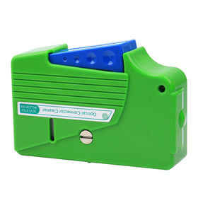 Cruiser optical fiber cleaner cassette front view shows compact palm-size design for labs.