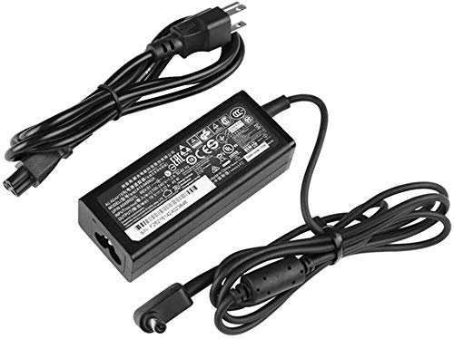 CRUMFERT 19V adapter close-up shows 5.5×1.7mm connector for Delta Acer compatibility.