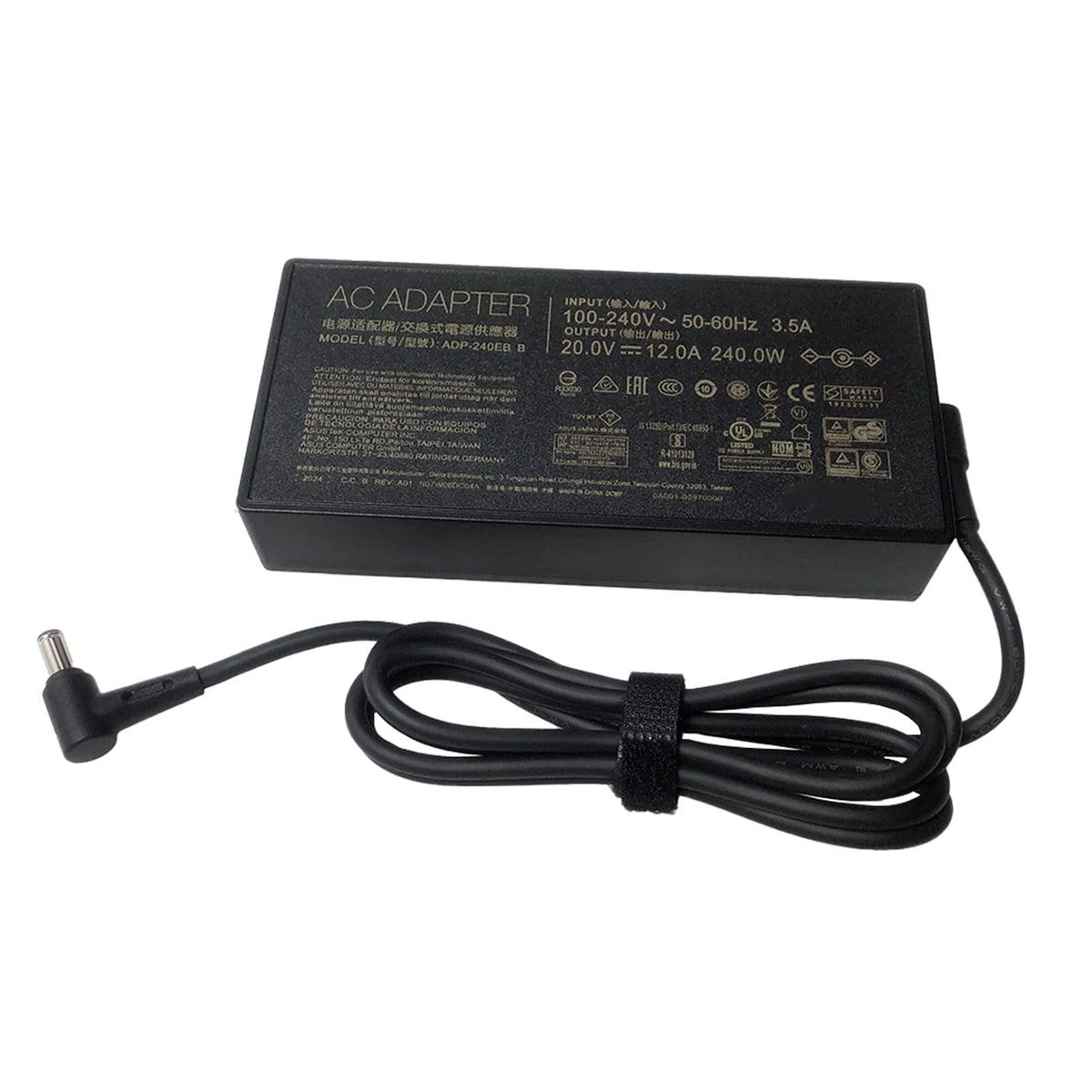 CRUMFERT adapter label with specs showing safe 20V 12A output