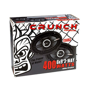 Crunch CS693 rear label and spade terminals for quick secure wiring