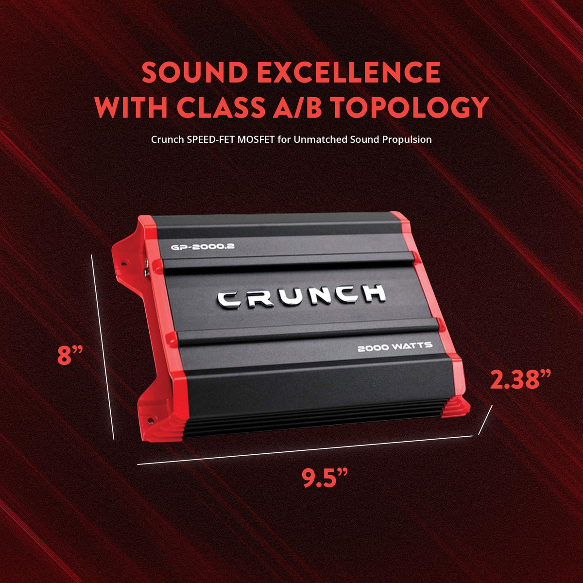 Crunch GP-2000-2 rear panel shows balanced outputs for flexible wiring.
