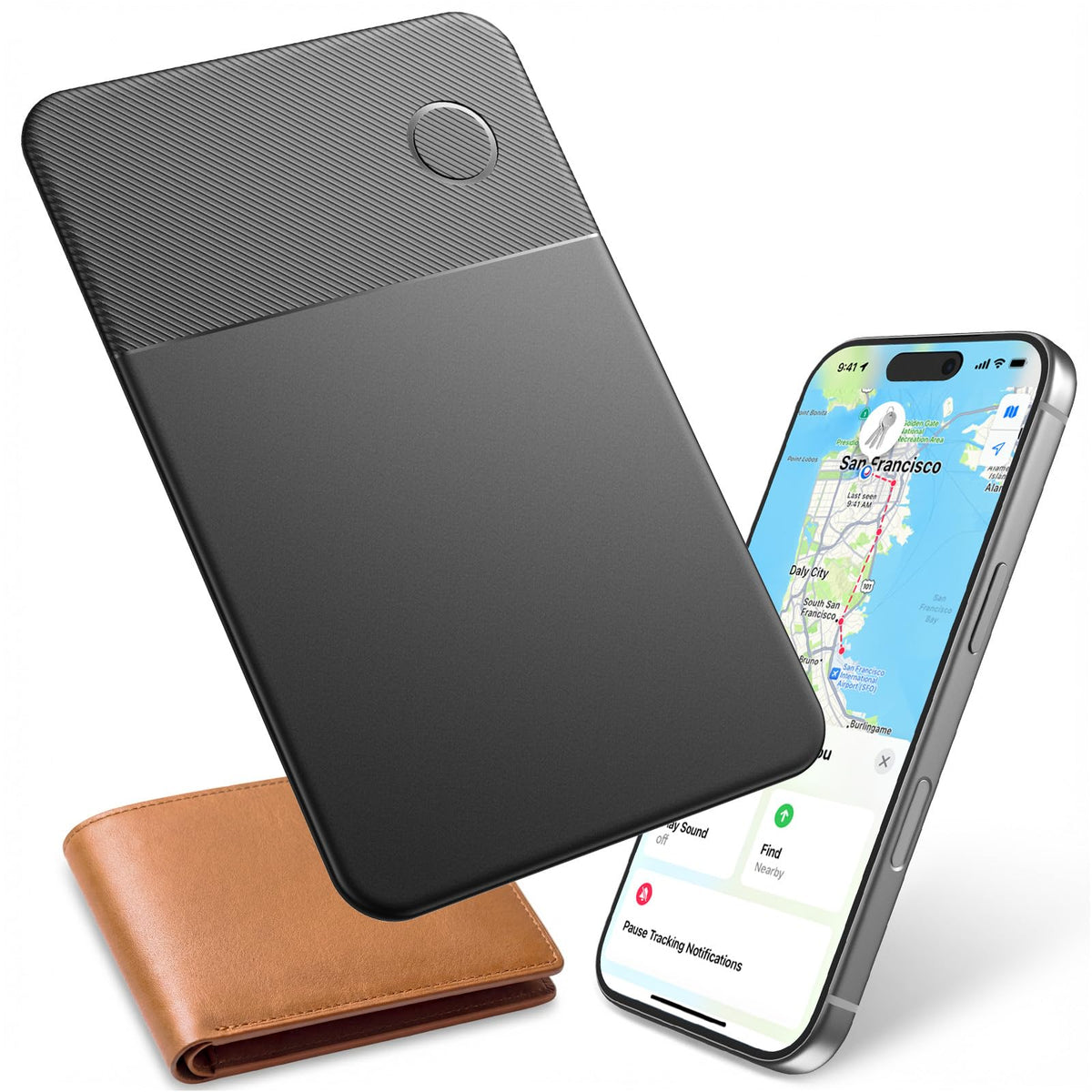 CryoSentry Apple Find My Wallet Card resting in a card slot showcasing easy tracking