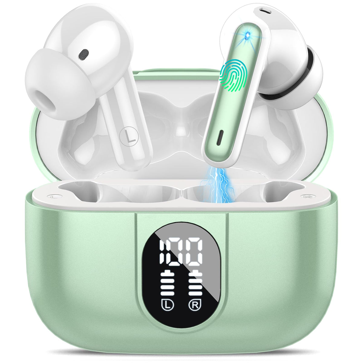 Csasan wireless earbuds with LED display showing battery status for on-the-go use.