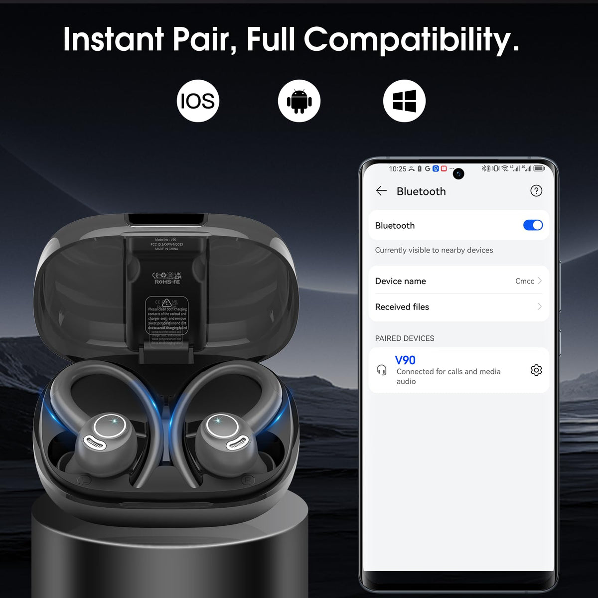 Csasan earbuds with water splash, demonstrating IPX7 sweat and rain protection