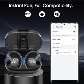 Csasan earbuds with water splash, demonstrating IPX7 sweat and rain protection