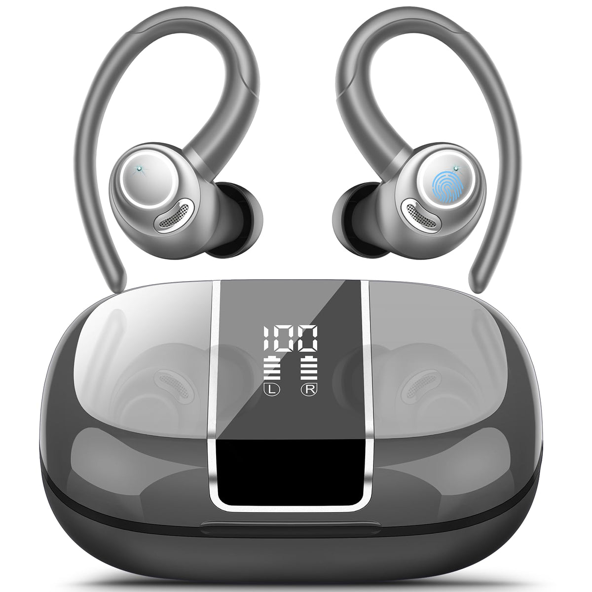Csasan front view showing earbuds and case, clear product presentation and benefit