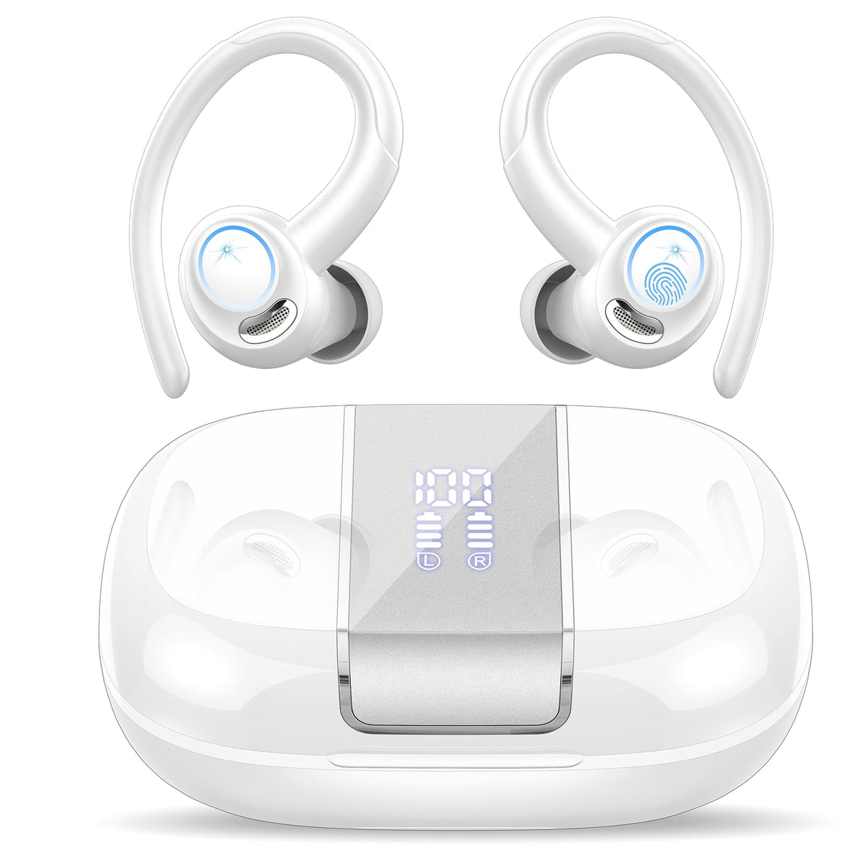 Csasan front packaging showing earbuds and case, benefit: clear product view