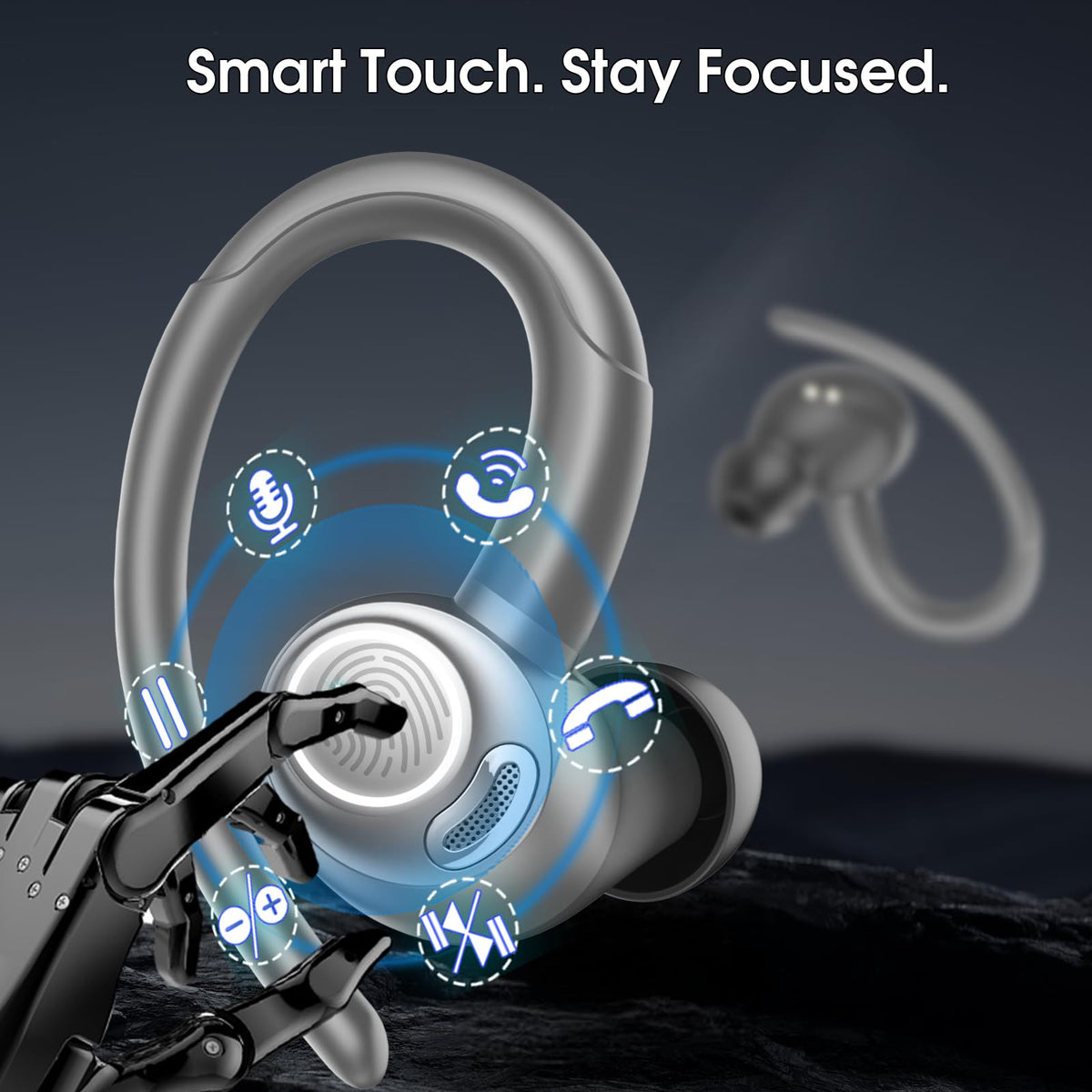 Csasan earbuds beside smartphone, showing compact size and portability benefits