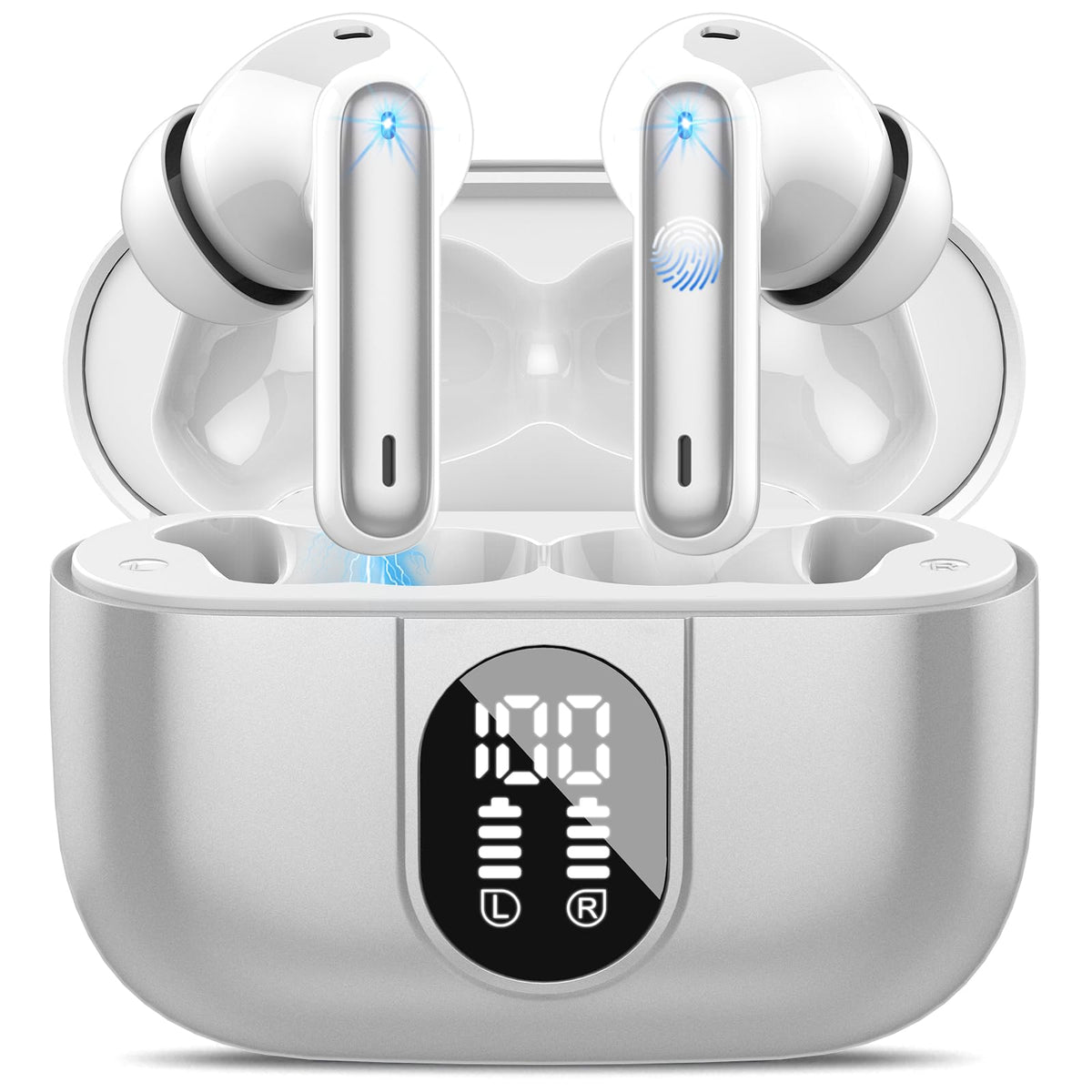 Csasan wireless earbuds with LED battery display showing remaining power