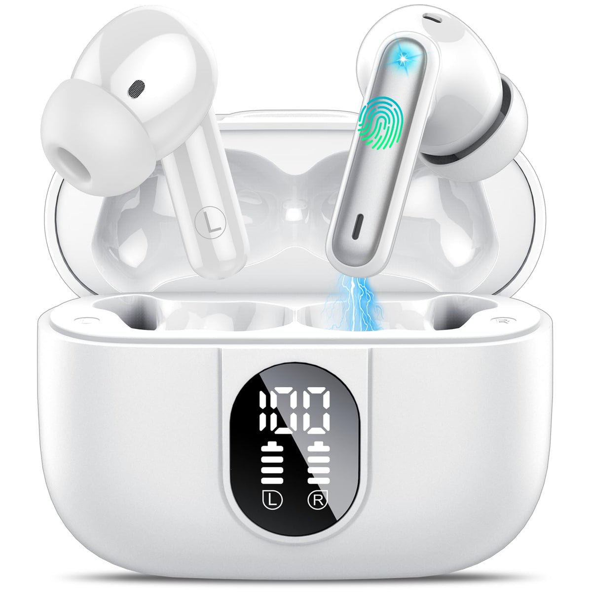 Csasan wireless earbuds with LED power display for easy battery monitoring.