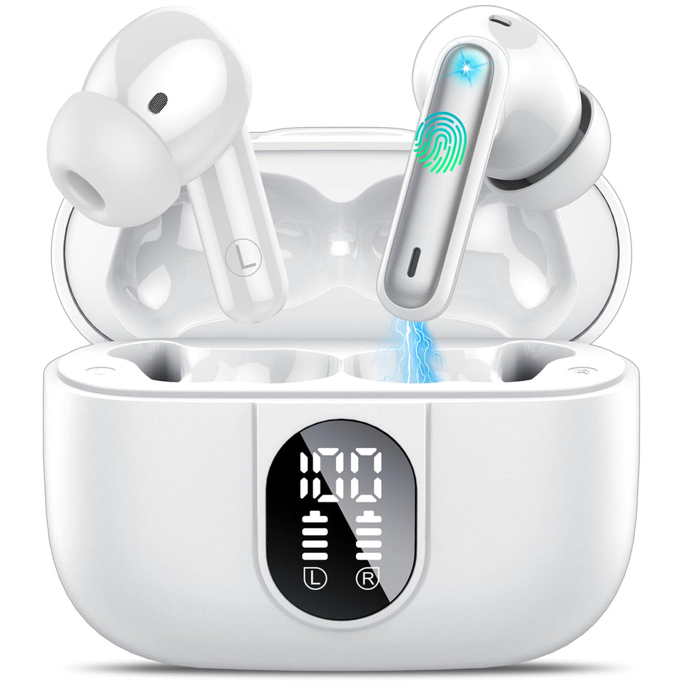 Csasan wireless earbuds with LED power display for easy battery monitoring.
