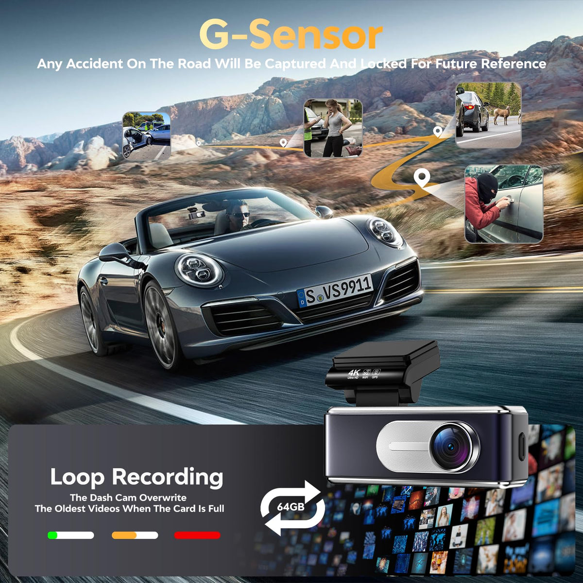 Csyibeielec accessories and included 64GB card for immediate recording