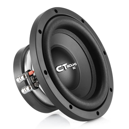CT Sounds Bio 8-inch subwoofer front view highlighting dual 2-ohm voice coil for clean bass