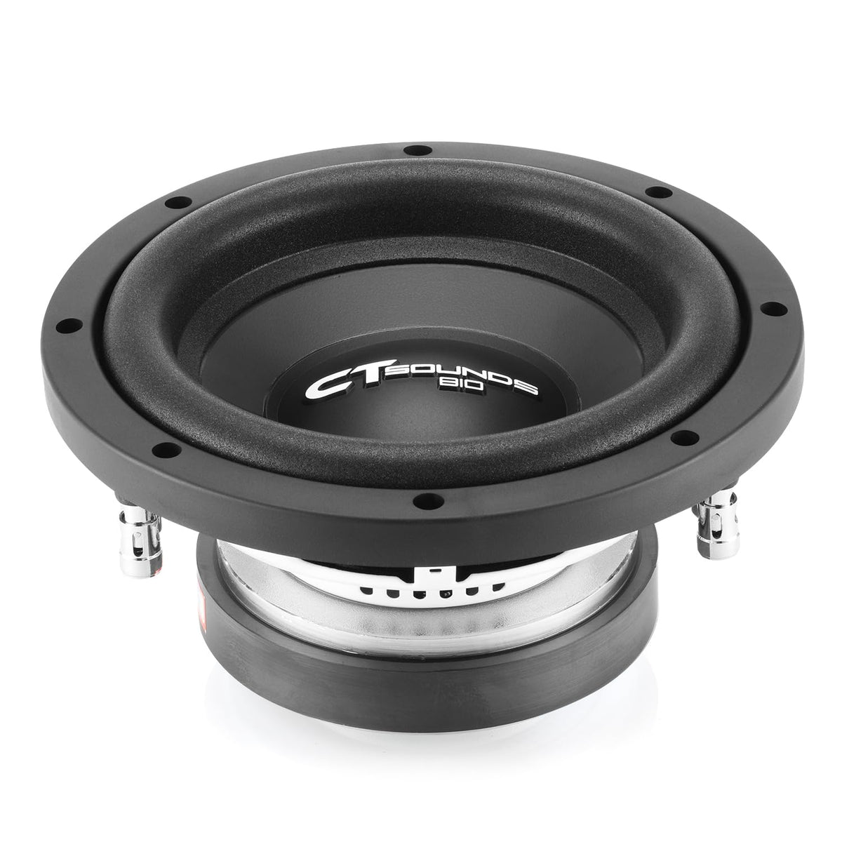 CT Sounds Bio 8-inch subwoofer air cooling system visible for steady performance