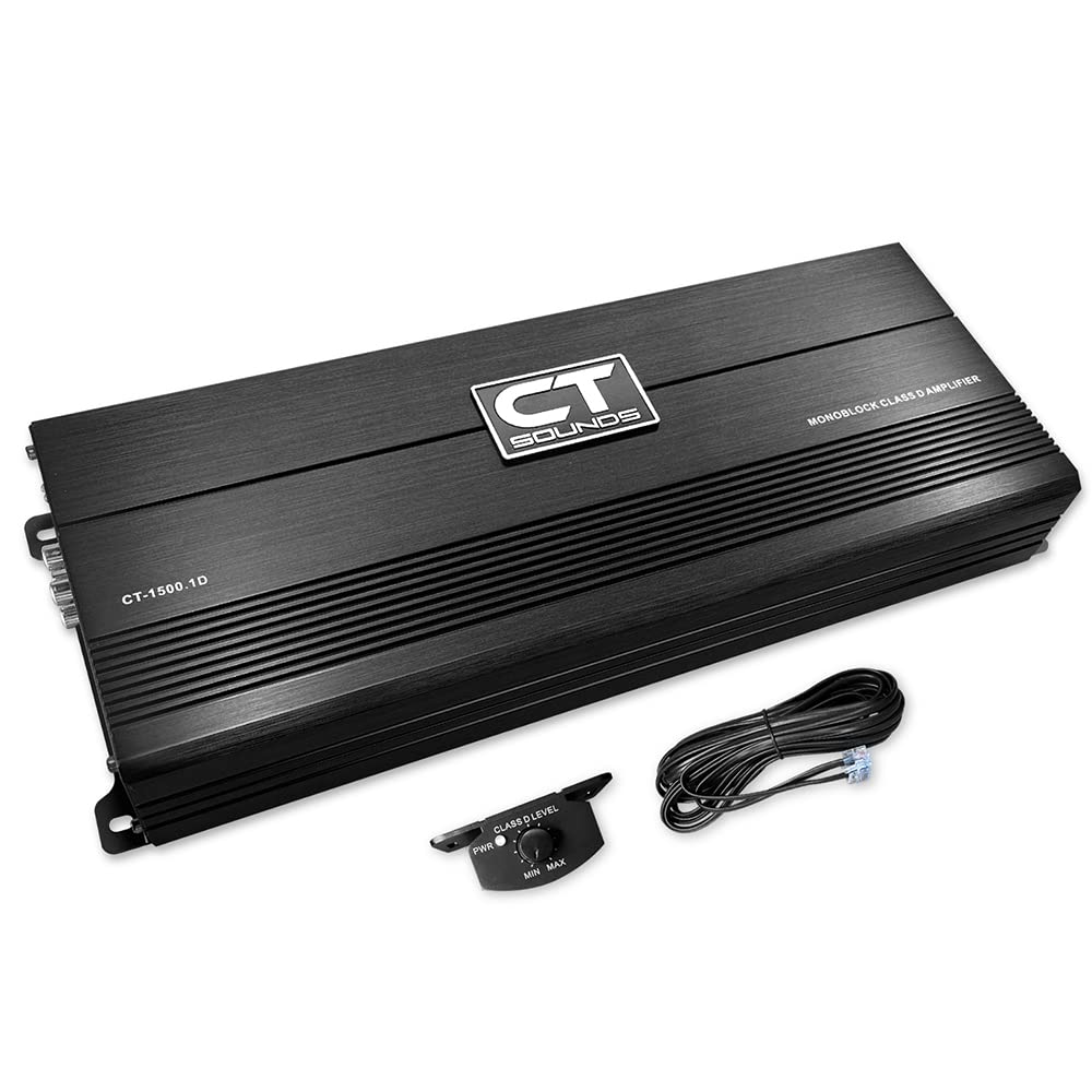 CT Sounds CT-1500.1D front view, compact mono amp for deep bass and space-saving install