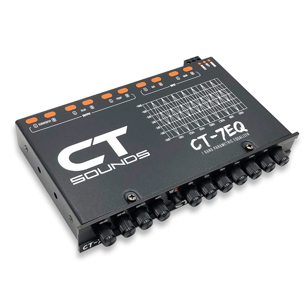 CT Sounds CT-7EQ front panel showing controls for precise in-car tuning