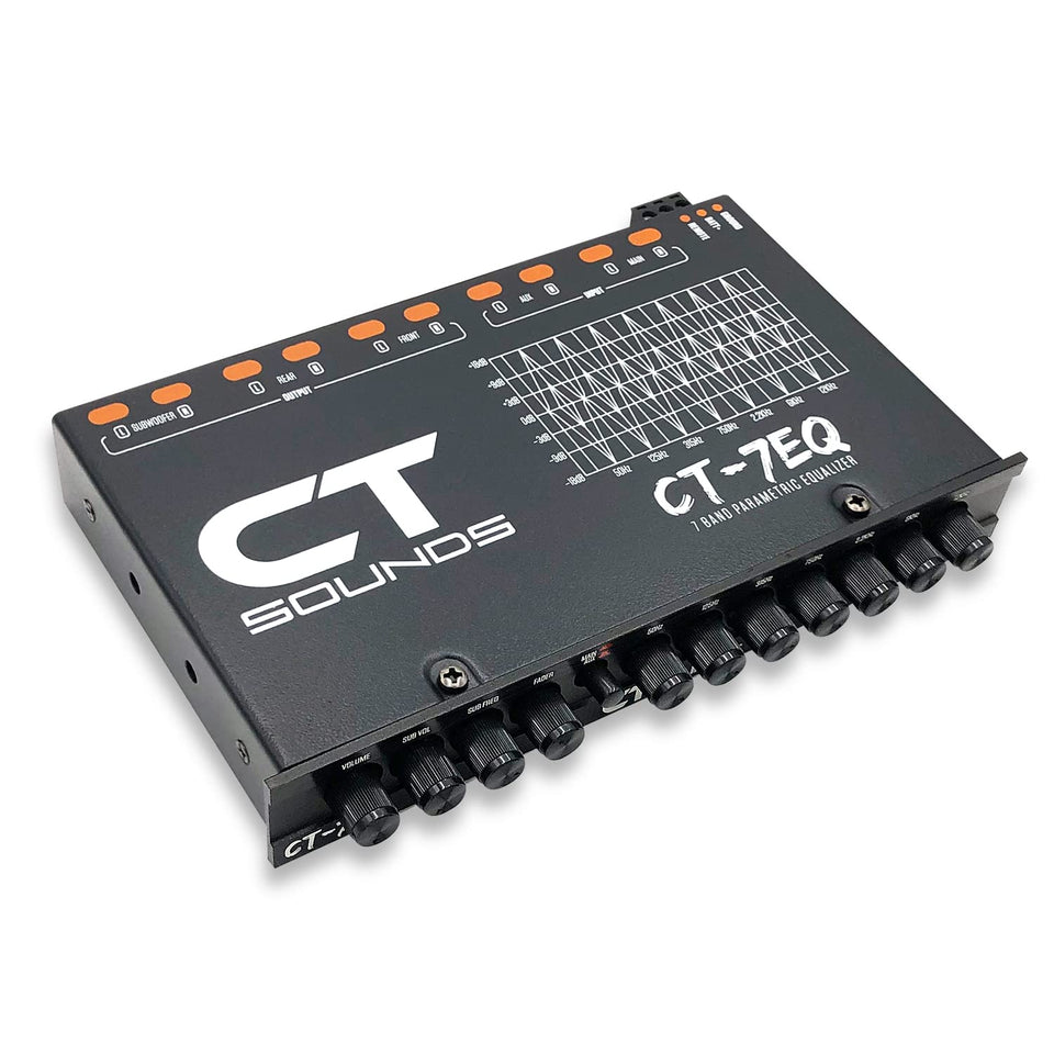 CT Sounds CT-7EQ front panel showing controls for precise in-car tuning