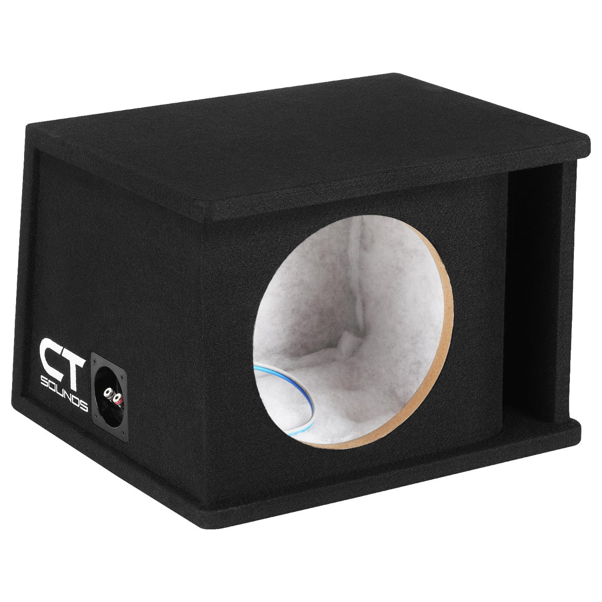 CT Sounds CT1X10 box front view highlights universal-fit design for easy installation.