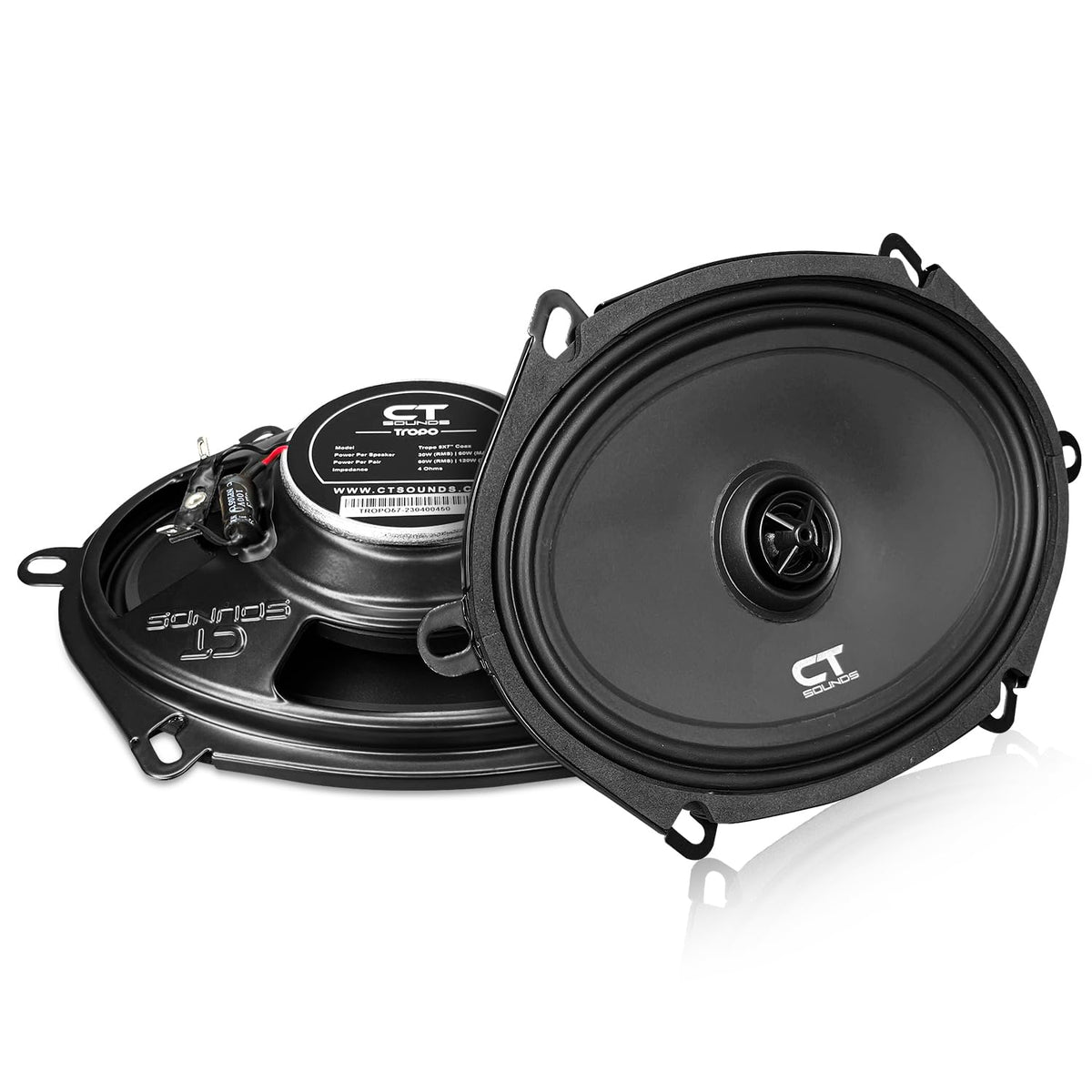 CT Sounds Tropo 5x7 front view coaxial speaker pair enhances car audio clarity