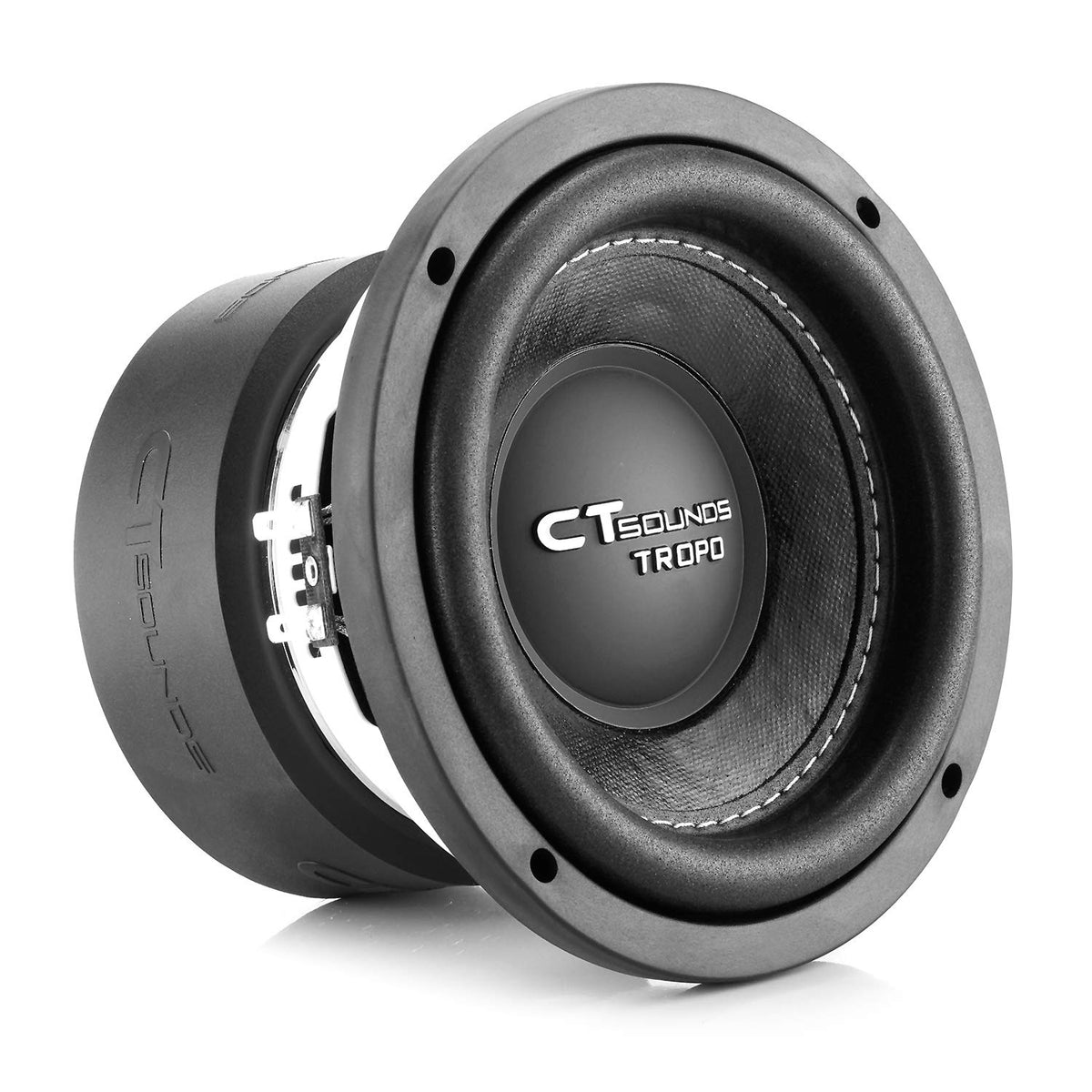 CT Sounds front view of subwoofer showing clean mounting and benefit of space-saving bass