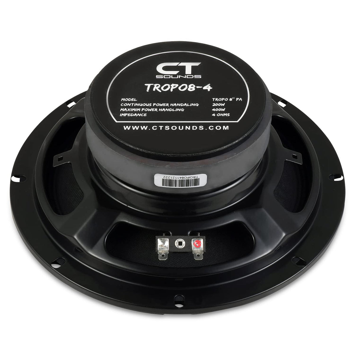 CT Sounds TROPO8-4 close-up of CCAW voice coil, precise midrange response benefit