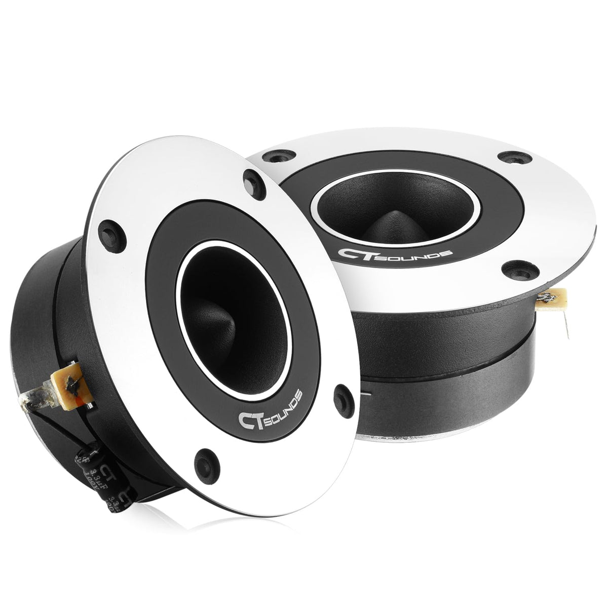 CT Sounds TX-35B front view showing compact pair and clear design for improved treble