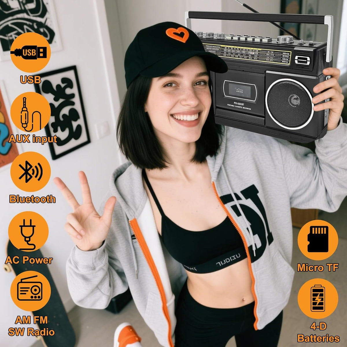 CTDZLED boombox radio am-fm-sw for diverse broadcasts on the go.