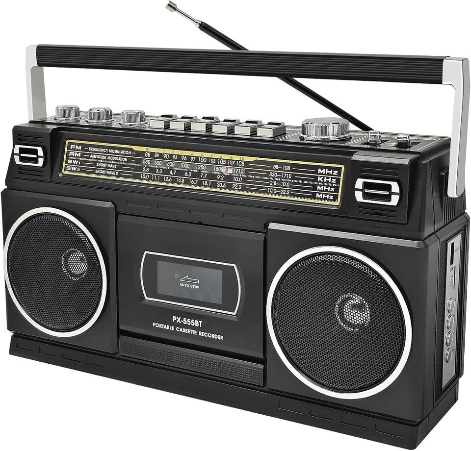 CTDZLED cassette boombox with Bluetooth for wireless music streaming anywhere.