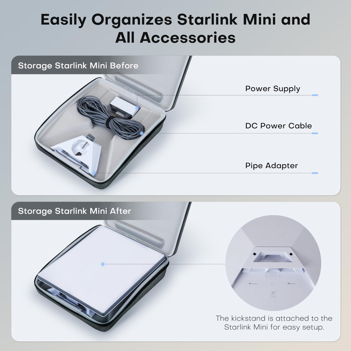 Cuarko Starlink Mini Case compact portability fits travel bags with minimal bulk.