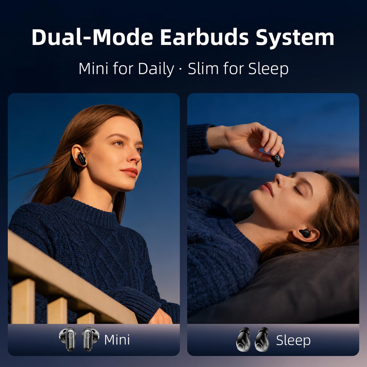 CUAUUO earbuds in ear showing scale for small ear fit benefit