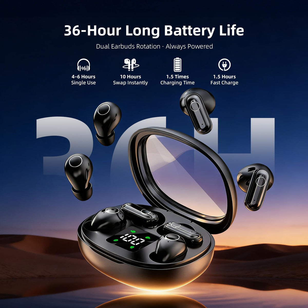 CUAUUO earbuds on nightstand in bedroom showing discreet sleep use