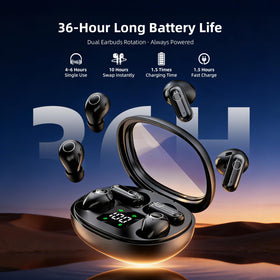 CUAUUO earbuds on nightstand in bedroom showing discreet sleep use