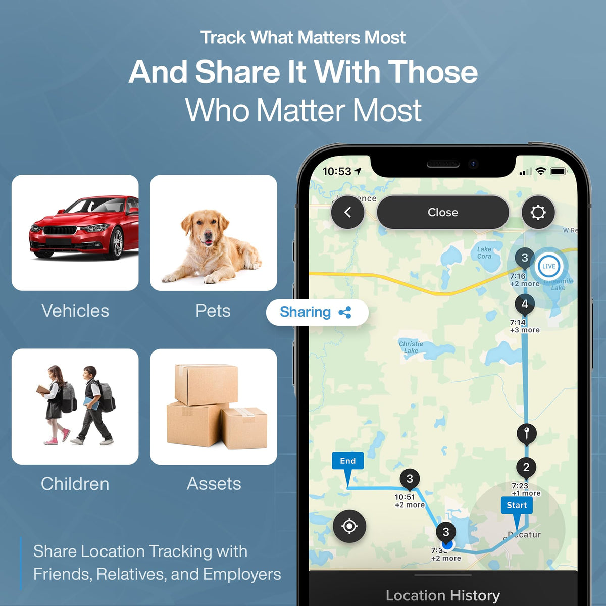 Cube GPS Tracker shared-location: monitor with family or teams across accounts.