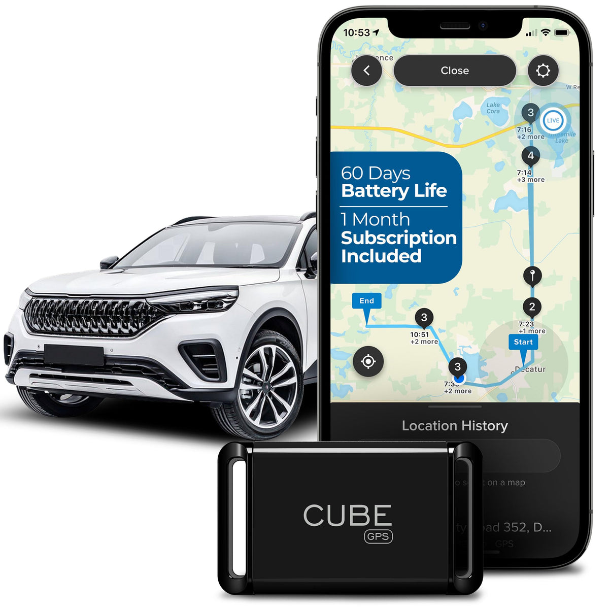 Cube GPS Tracker vehicle: real-time location updates for fleet visibility and asset security.