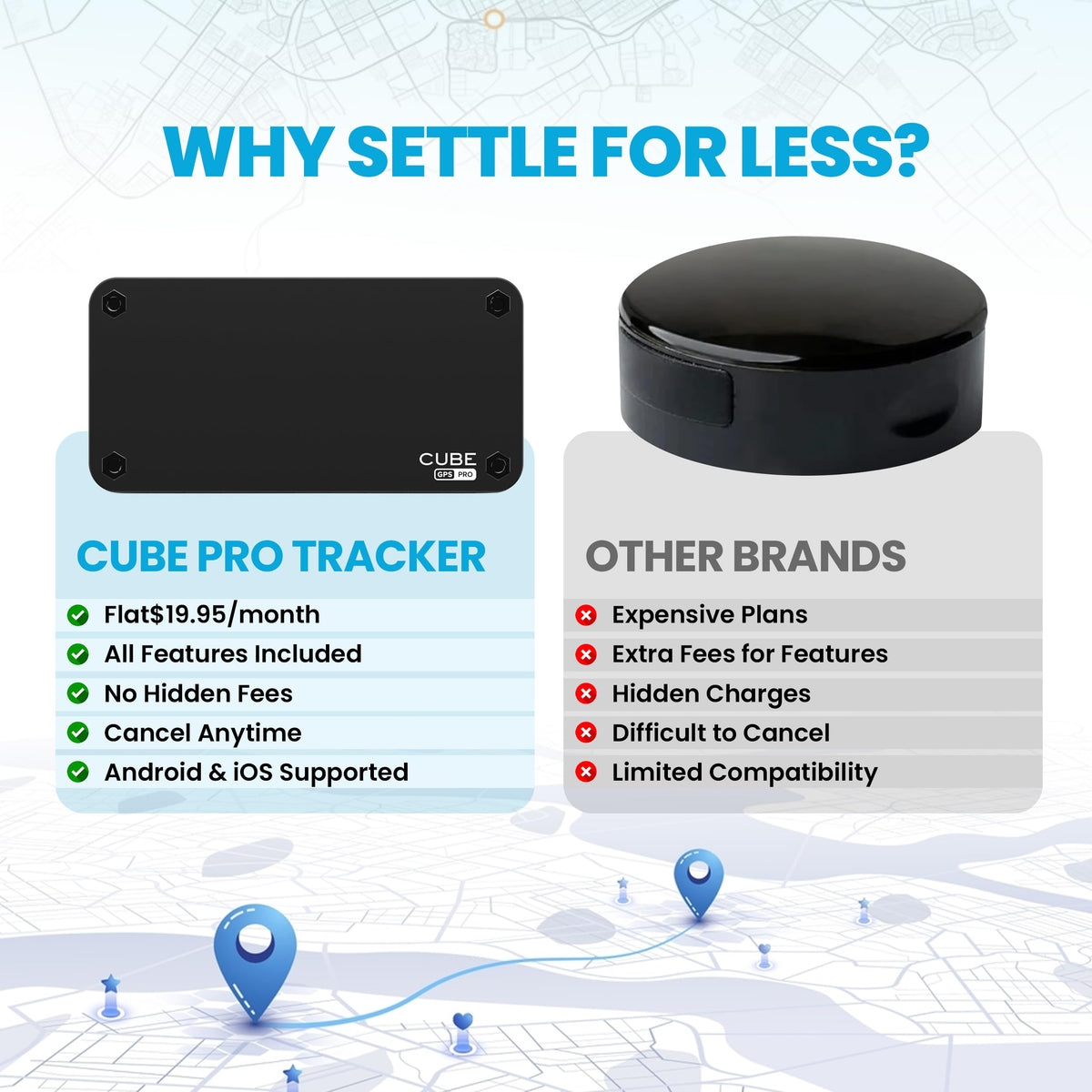 Cube Pro GPS tracker with subscription plan options and pricing