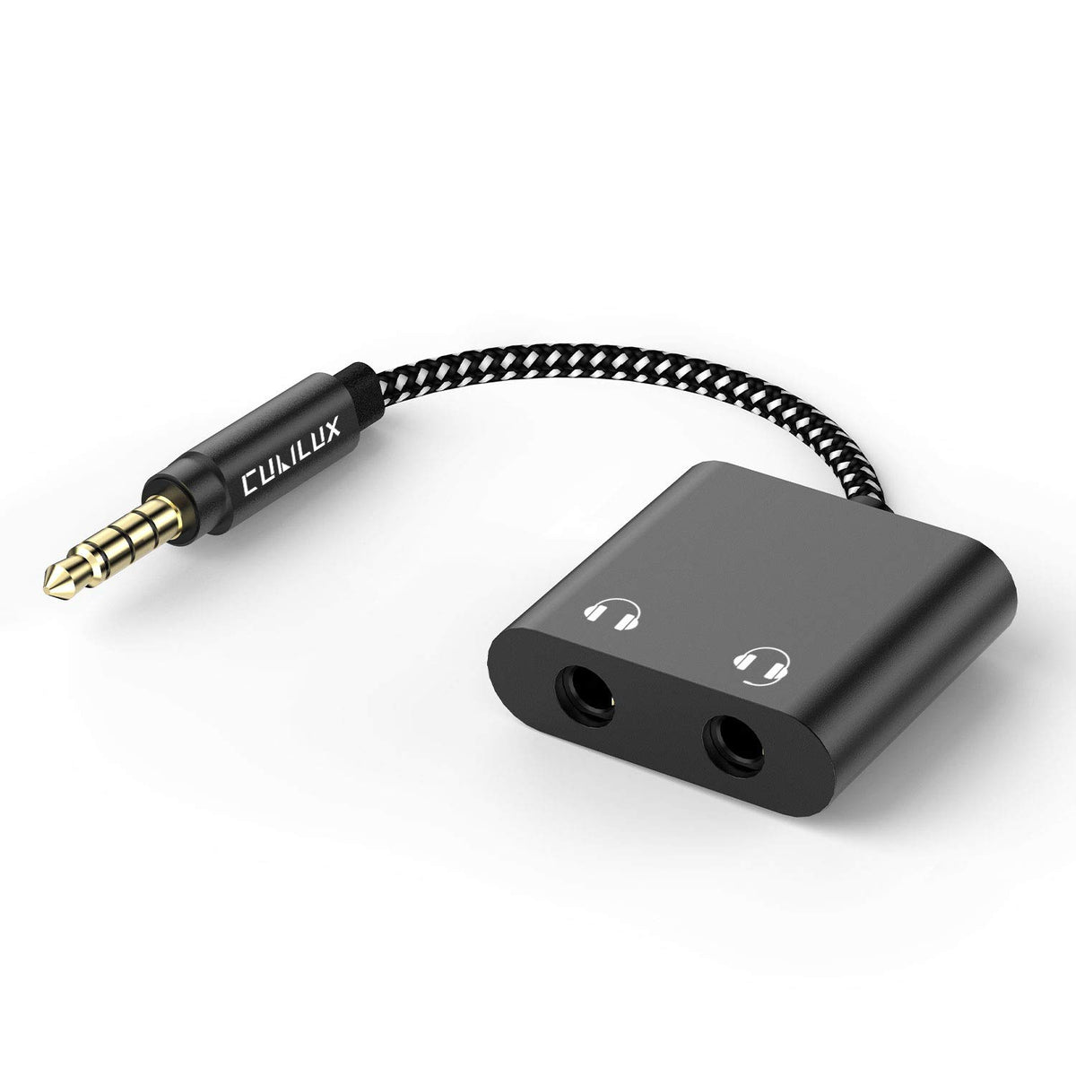 Cubilux 3-5mm splitter front view for dual headphone sharing