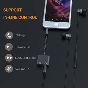 Cubilux in-use travel setup with two headphones connected
