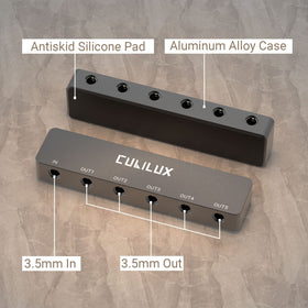 Group listening with Cubilux splitter enabling five devices to connect for synchronized audio.