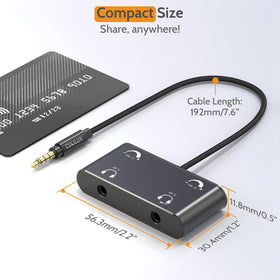 Cubilux headphone splitter features a combo jack for audio and mic.