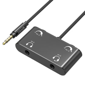 Cubilux headphone splitter enables dual listening for shared entertainment on planes.