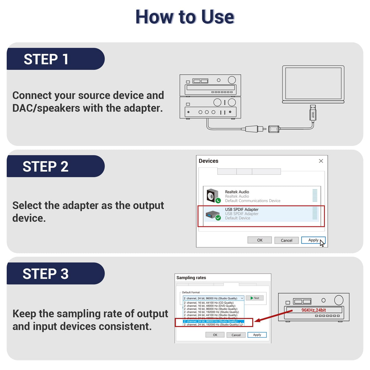 cubilux adapter connected to laptop and DAC showing simple plug-and-play setup