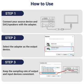 cubilux adapter connected to laptop and DAC showing simple plug-and-play setup