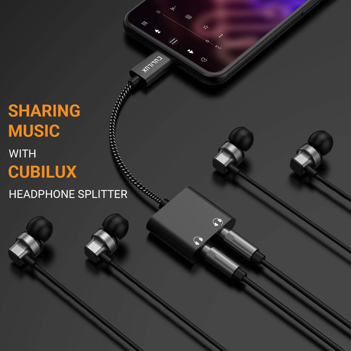 Inline remote control on Cubilux adapter for quick volume tweaks.