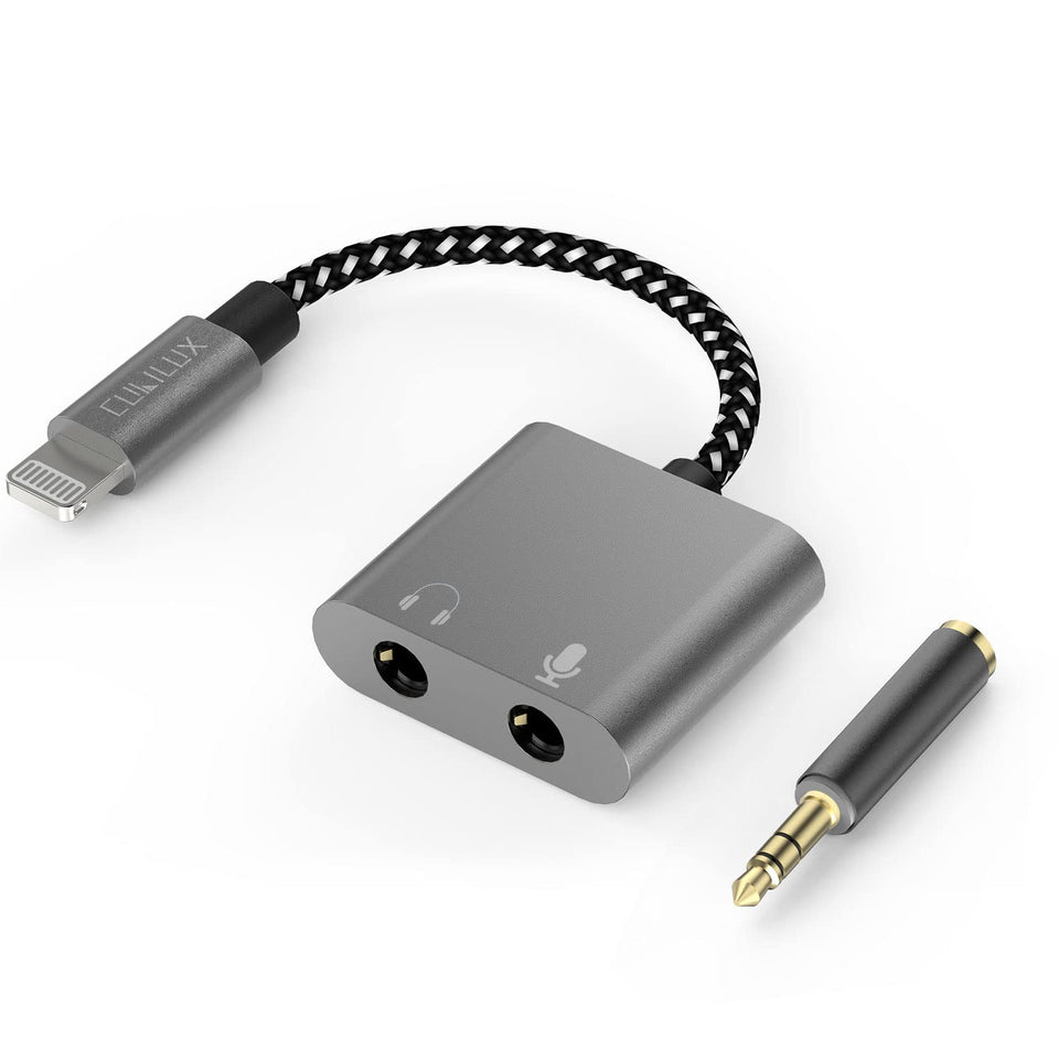 Cubilux adapter front view showing mic input and monitor jack