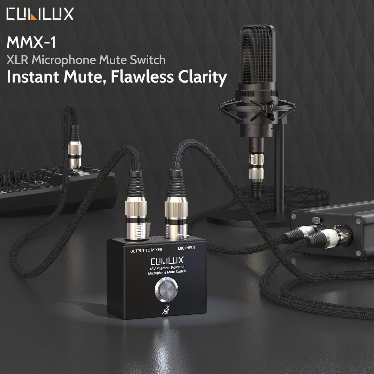 Cubilux close-up of LED and mute button showing clear status for quick checks