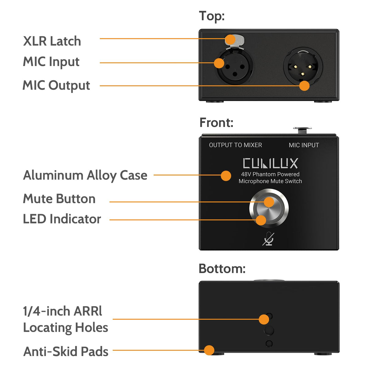 Cubilux XLR latch detail showing secure connection to prevent accidental disconnects