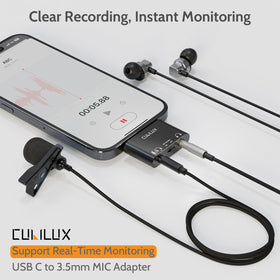 Cubilux monitor switch enables real-time audio monitoring during recordings.